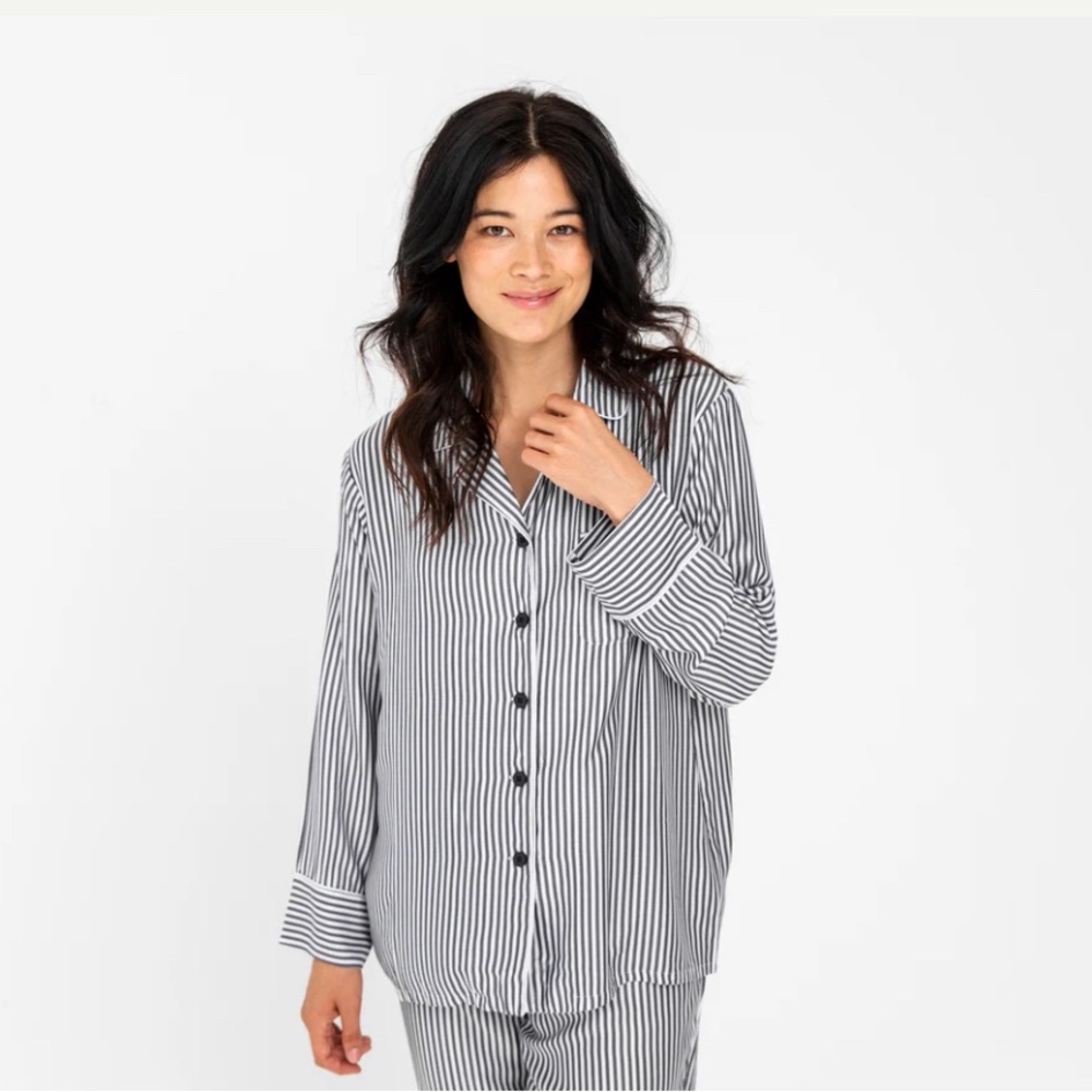 ETTITUDE Sateen Long Sleeve STRIPE PJ Shirt NWT L